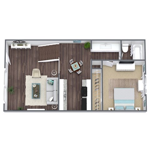 Floor plan for 1 bed, 1 bath, 594 sqft